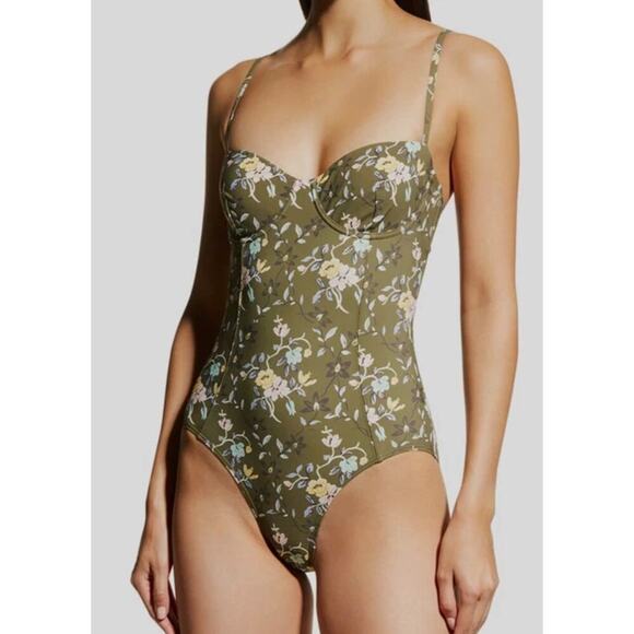 Tory Burch Green Floral Printed Underwire One Piece Swimsuit Adjustable Straps - Picture 1 of 11